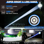Tactical Flashlight 100,000 Lumens 1,000 Meter Beam IPX5 Waterproof