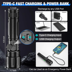 Tactical Flashlight 100,000 Lumens Rechargeable IPX5