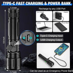 Tactical Flashlight 100000 Lumen Rechargeable