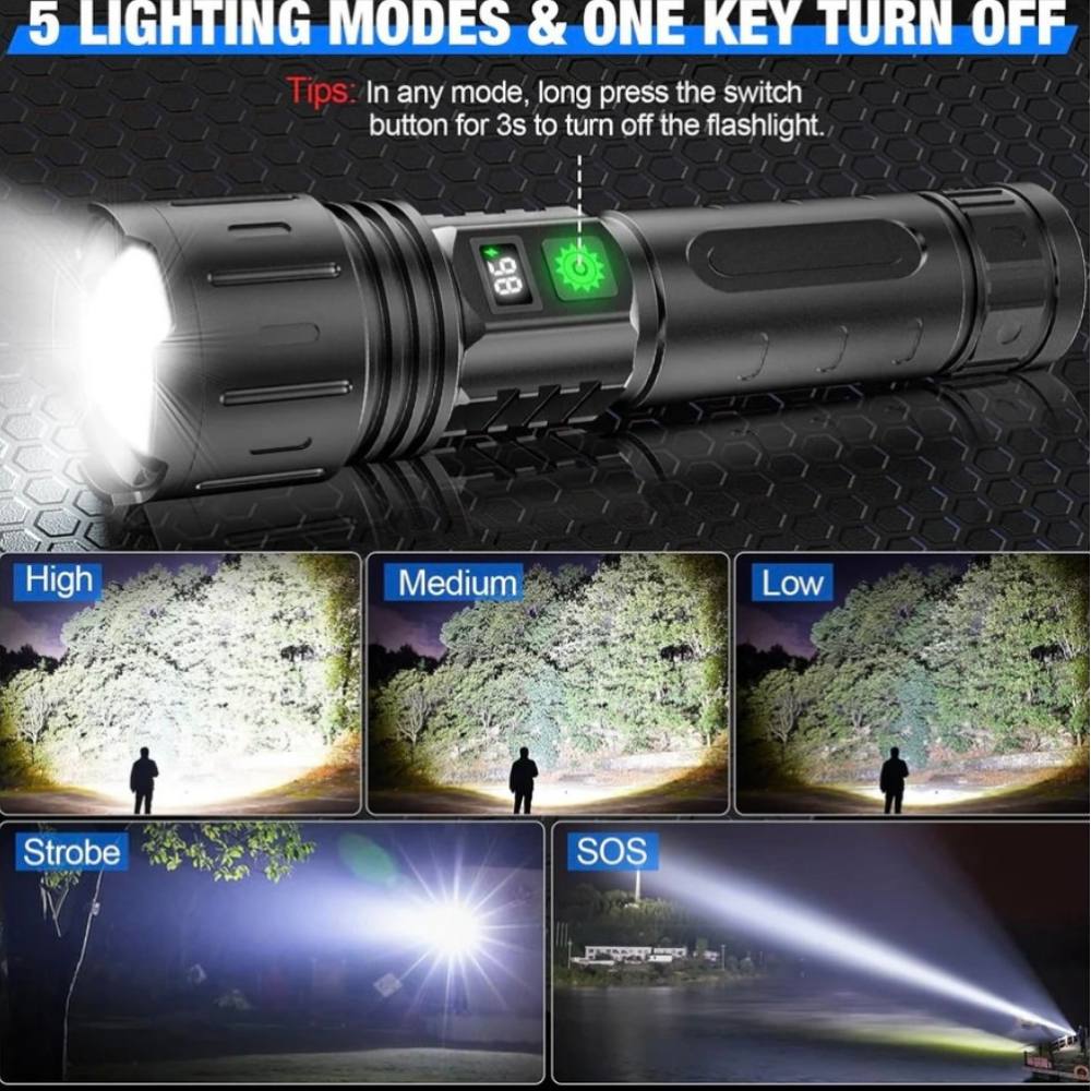 Tactical Flashlight 100000 Lumen Rechargeable