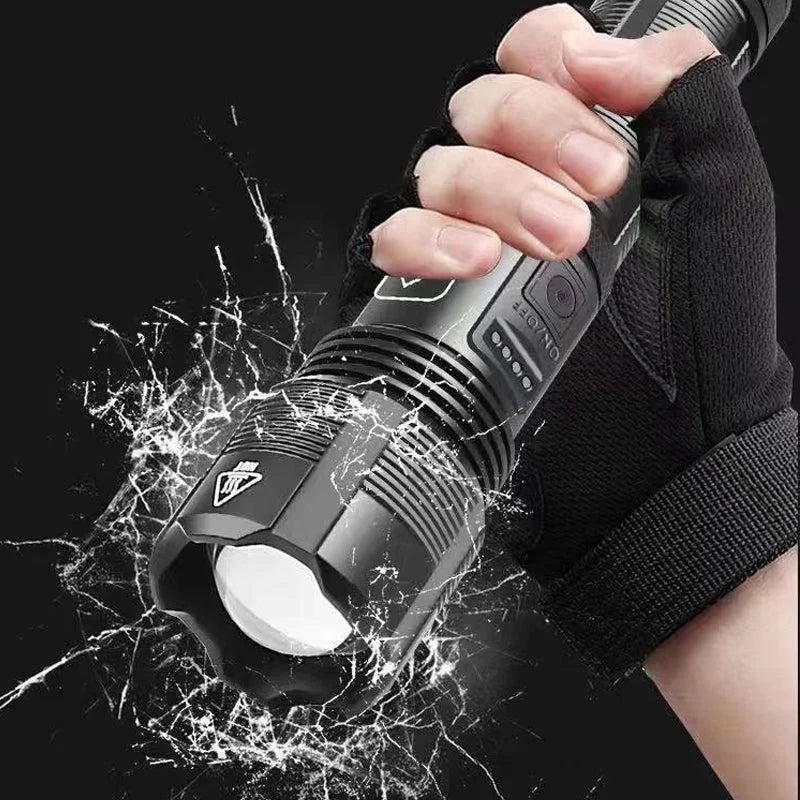 Tactical Flashlight 12,000 Lumens Adjustable Zoom USB Rechargeable