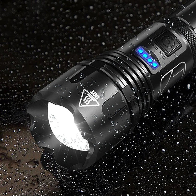 Tactical Flashlight 12,000 Lumens Adjustable Zoom USB Rechargeable