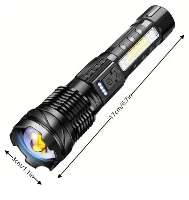 Tactical Flashlight 5000 Lumen Zoomable Beam USB Rechargeable Waterproof
