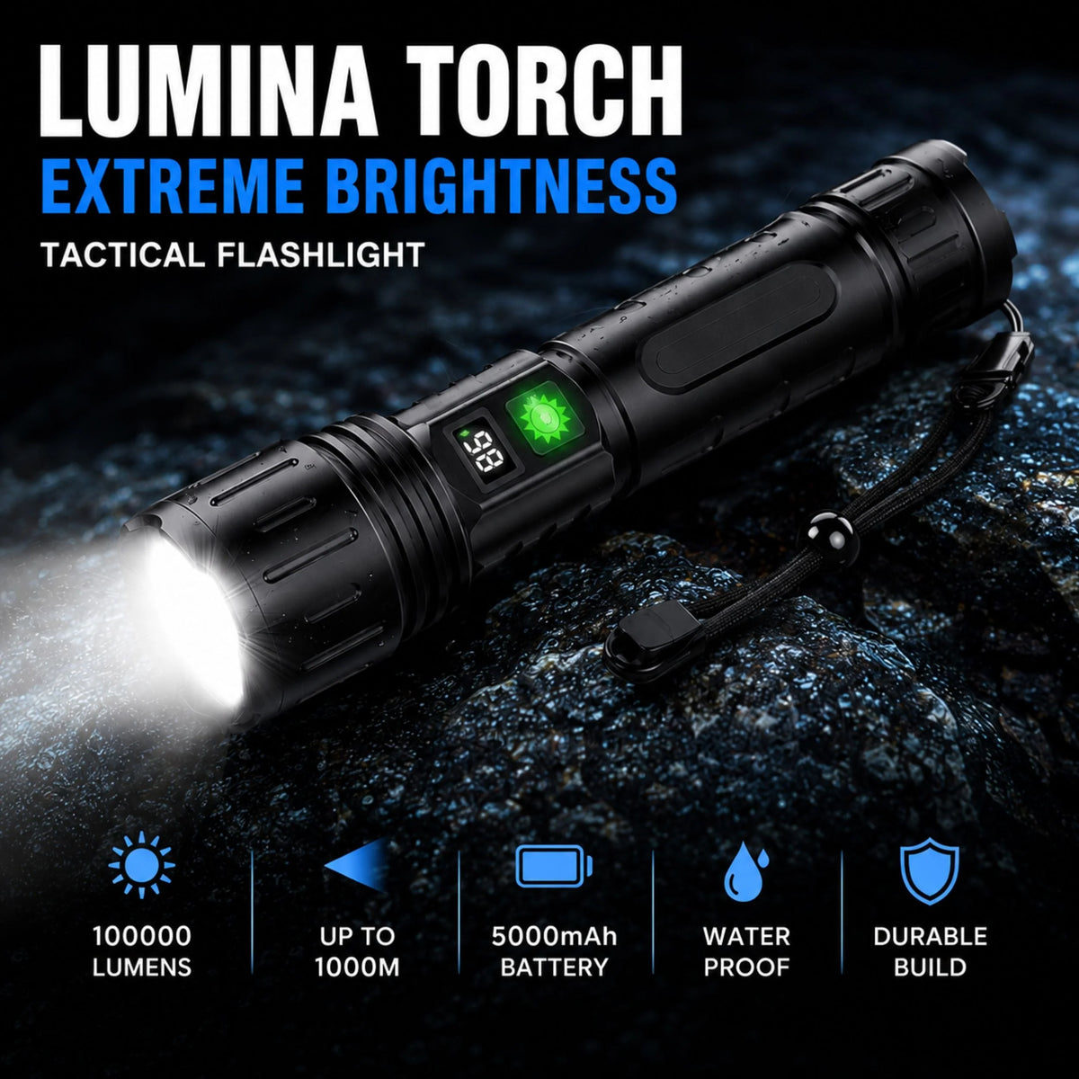Tactical Flashlight High-Output LED Adjustable Zoom 5000mAh Powerbank