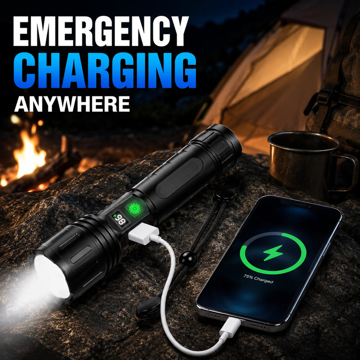 Tactical Flashlight High-Output LED Adjustable Zoom 5000mAh Powerbank