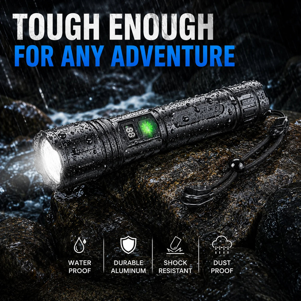Tactical Flashlight High-Output LED Adjustable Zoom 5000mAh Powerbank