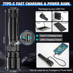 Tactical Flashlight Rechargeable 100,000 Lumens & Power Bank