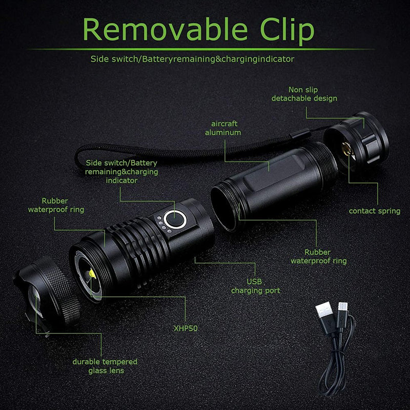 Tactical Flashlight Rechargeable 12000 Lumens Long-Range