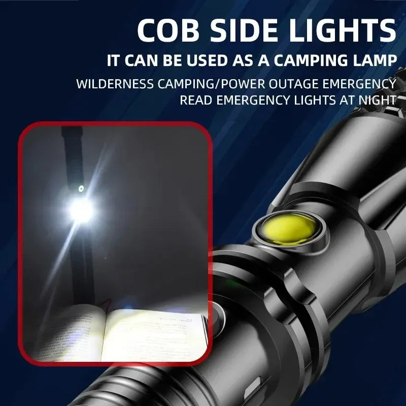 Tactical Flashlight Rechargeable Osram LED & COB Battery Indicator