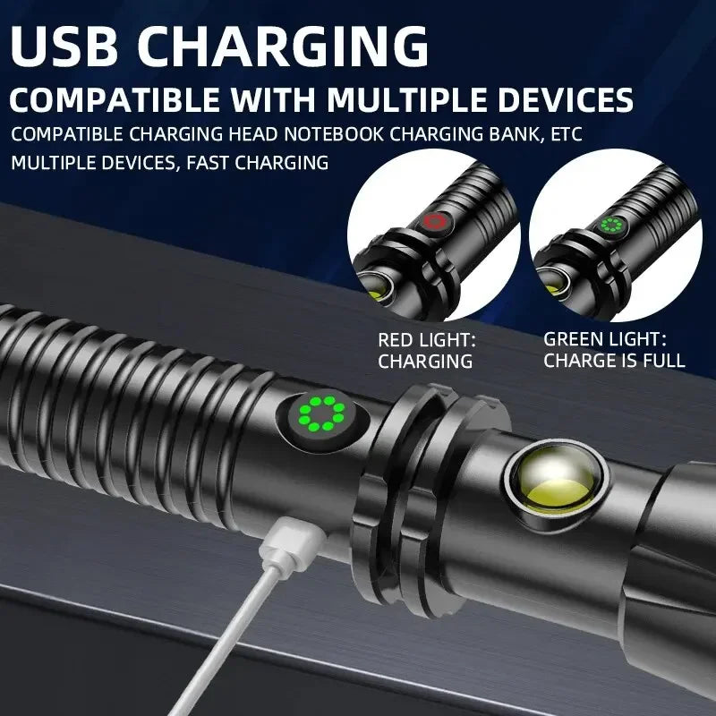 Tactical Flashlight Rechargeable Osram LED & COB Battery Indicator
