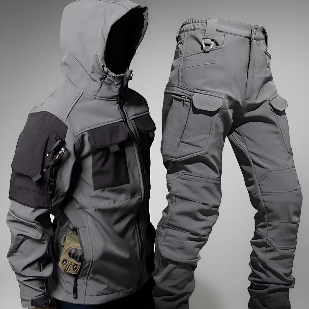 Tactical Jacket & Pants Set Hooded Multi-Pocket Durable Fabric