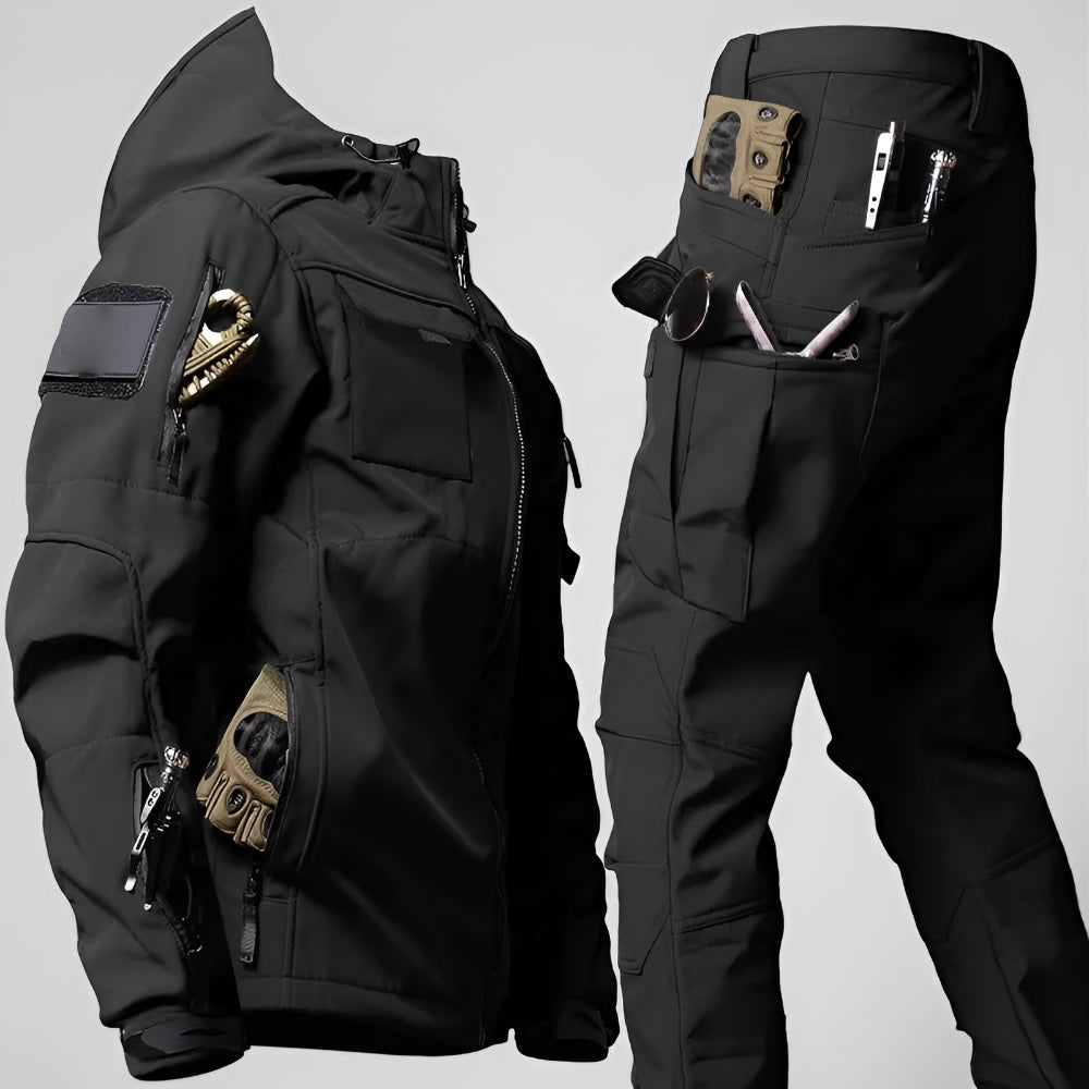 Tactical Jacket & Pants Set Hooded Multi-Pocket Durable Fabric