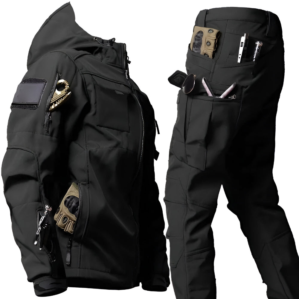 Tactical Jacket & Pants Set Hooded Multi-Pocket Durable Fabric