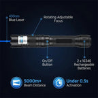Tactical Laser Flashlight Blue Beam Long-Range Rechargeable