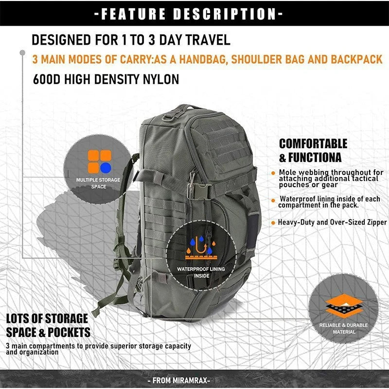 Tactical Travel Bag Weather-Resistant Multiple Compartments