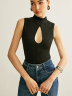 Tank Top Ribbed Stand Collar Stretch