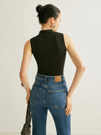 Tank Top Ribbed Stand Collar Stretch