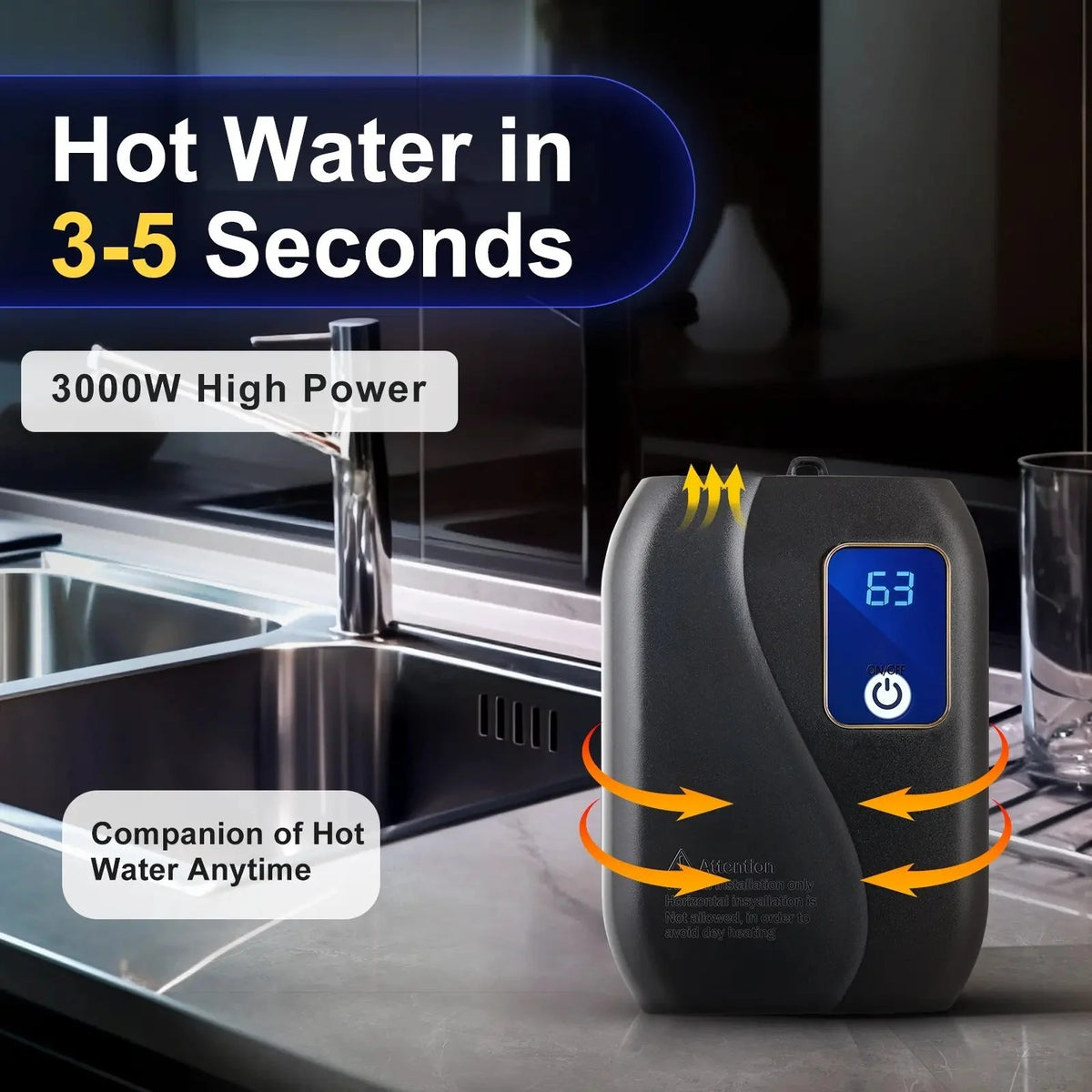 Tankless Water Heater Instant Hot Water & LED Temp Display