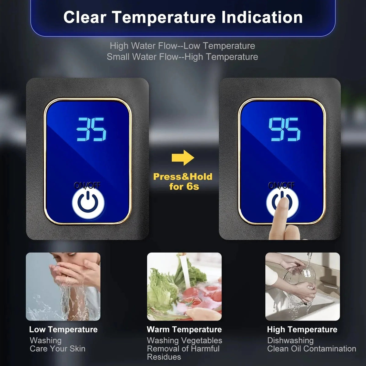 Tankless Water Heater Instant Hot Water & LED Temp Display