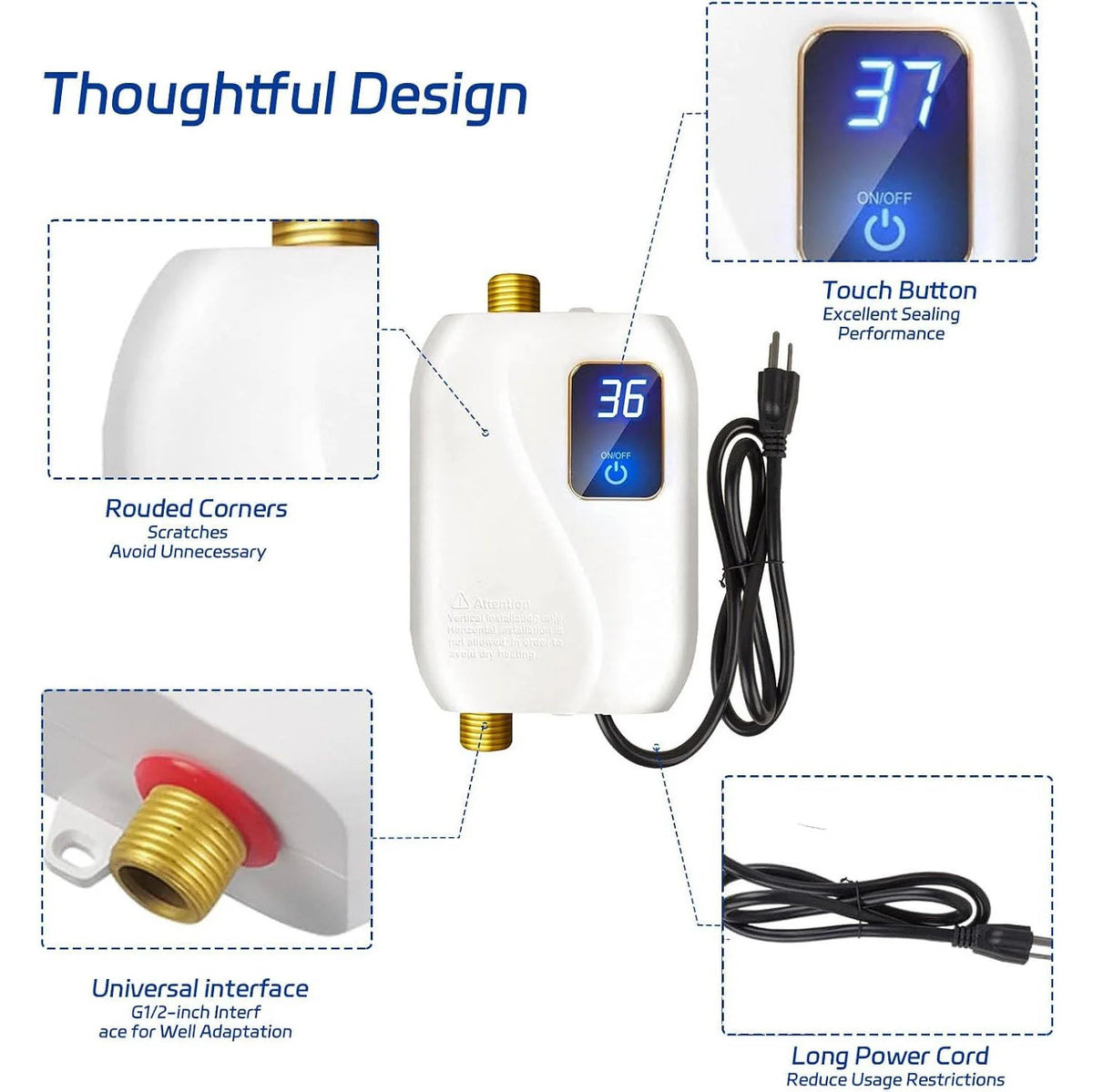 Tankless Water Heater Under-Sink 3000W Digital Display