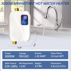 Tankless Water Heater Under-Sink 3000W Digital Display