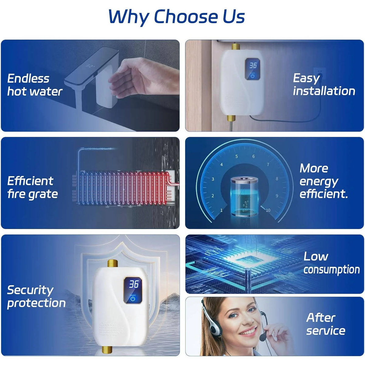 Tankless Water Heater Under-Sink 3000W Digital Display