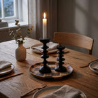 Taper Candle Holder Black Wood Sculptural Silhouette
