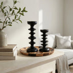 Taper Candle Holder Black Wood Sculptural Silhouette