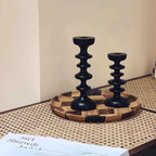 Taper Candle Holder Black Wood Sculptural Silhouette