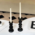 Taper Candle Holder Black Wood Sculptural Silhouette