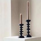 Taper Candle Holder Black Wood Sculptural Silhouette