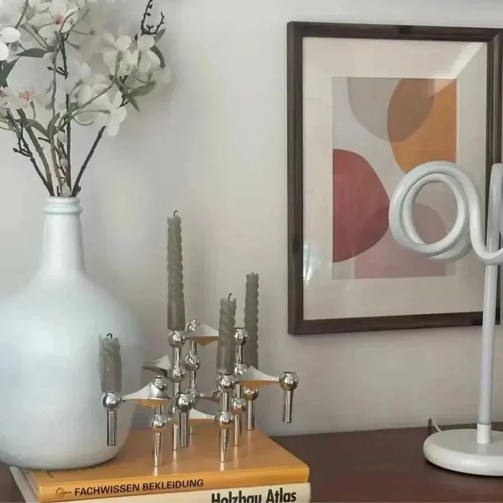 Taper Candle Holder Sculptural Polished Metal