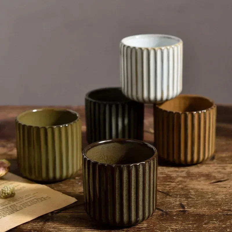 Tea Cup Ceramic Vertical Ribbed Non-Slip