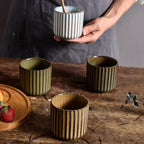 Tea Cup Ceramic Vertical Ribbed Non-Slip