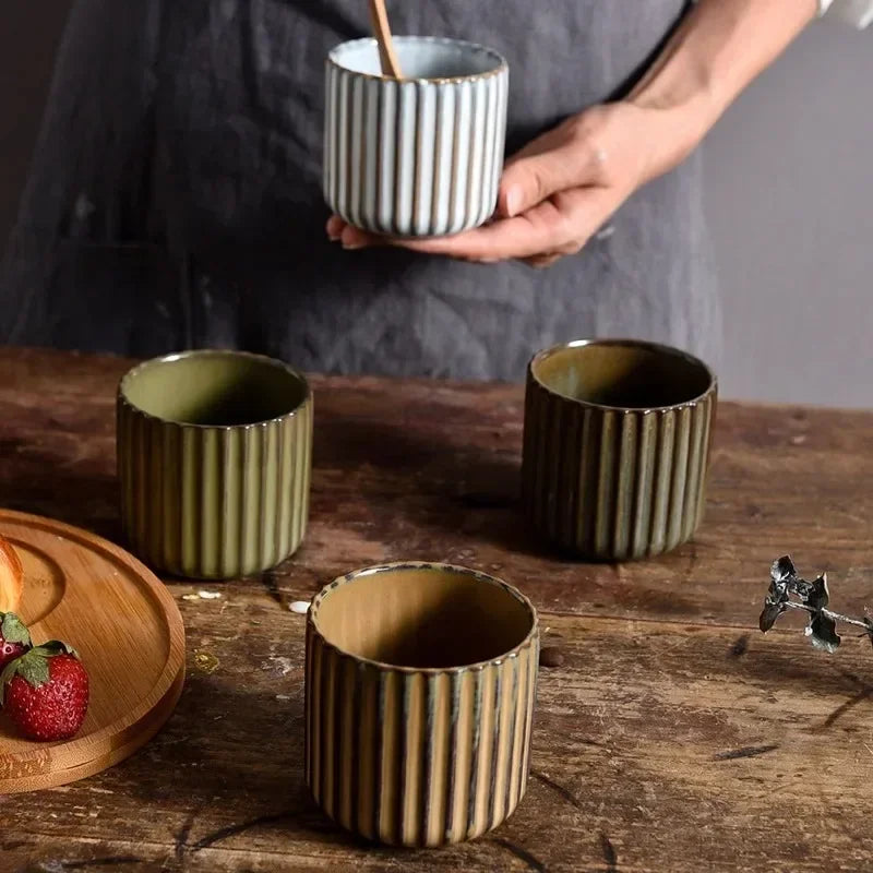 Tea Cup Ceramic Vertical Ribbed Non-Slip