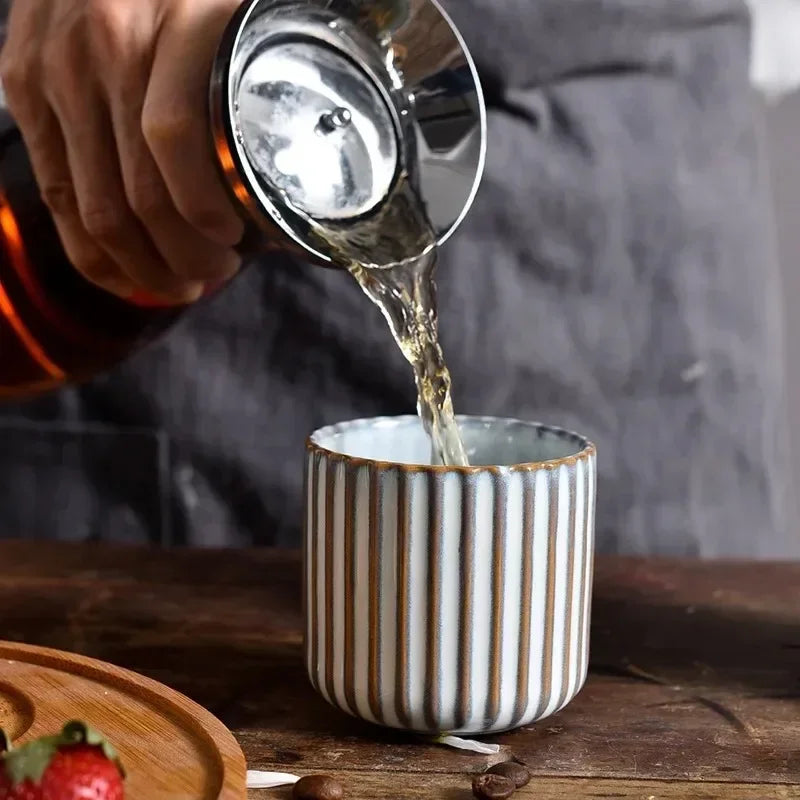 Tea Cup Ceramic Vertical Ribbed Non-Slip