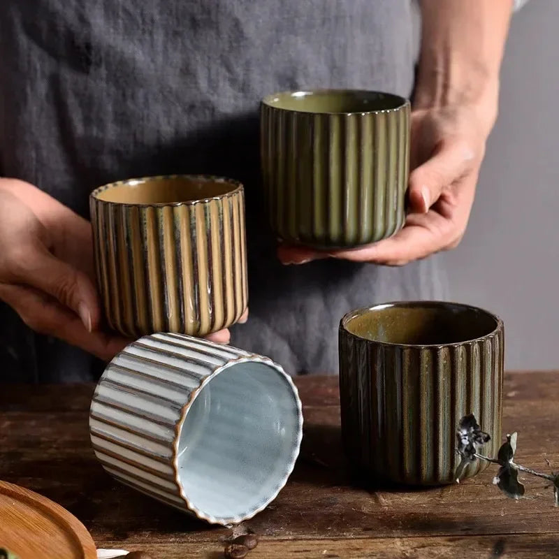 Tea Cup Ceramic Vertical Ribbed Non-Slip