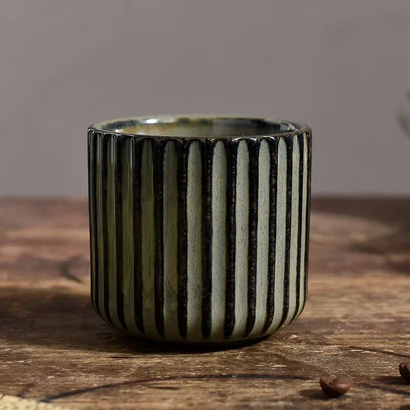 Tea Cup Ceramic Vertical Ribbed Non-Slip