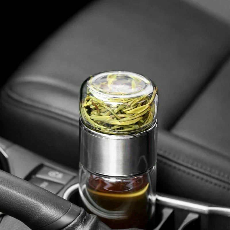 Tea Infuser Bottle Borosilicate Double-Wall Built-In Strainer