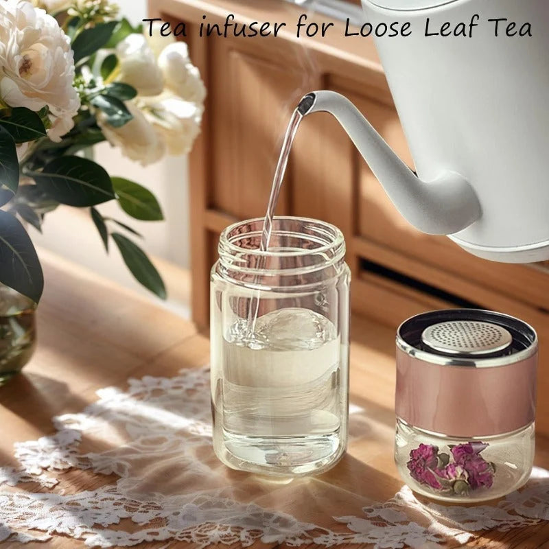 Tea Infuser Bottle Double-Wall Borosilicate Tilt Separation