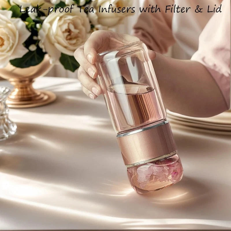 Tea Infuser Bottle Tilt-Brew Control Borosilicate Glass