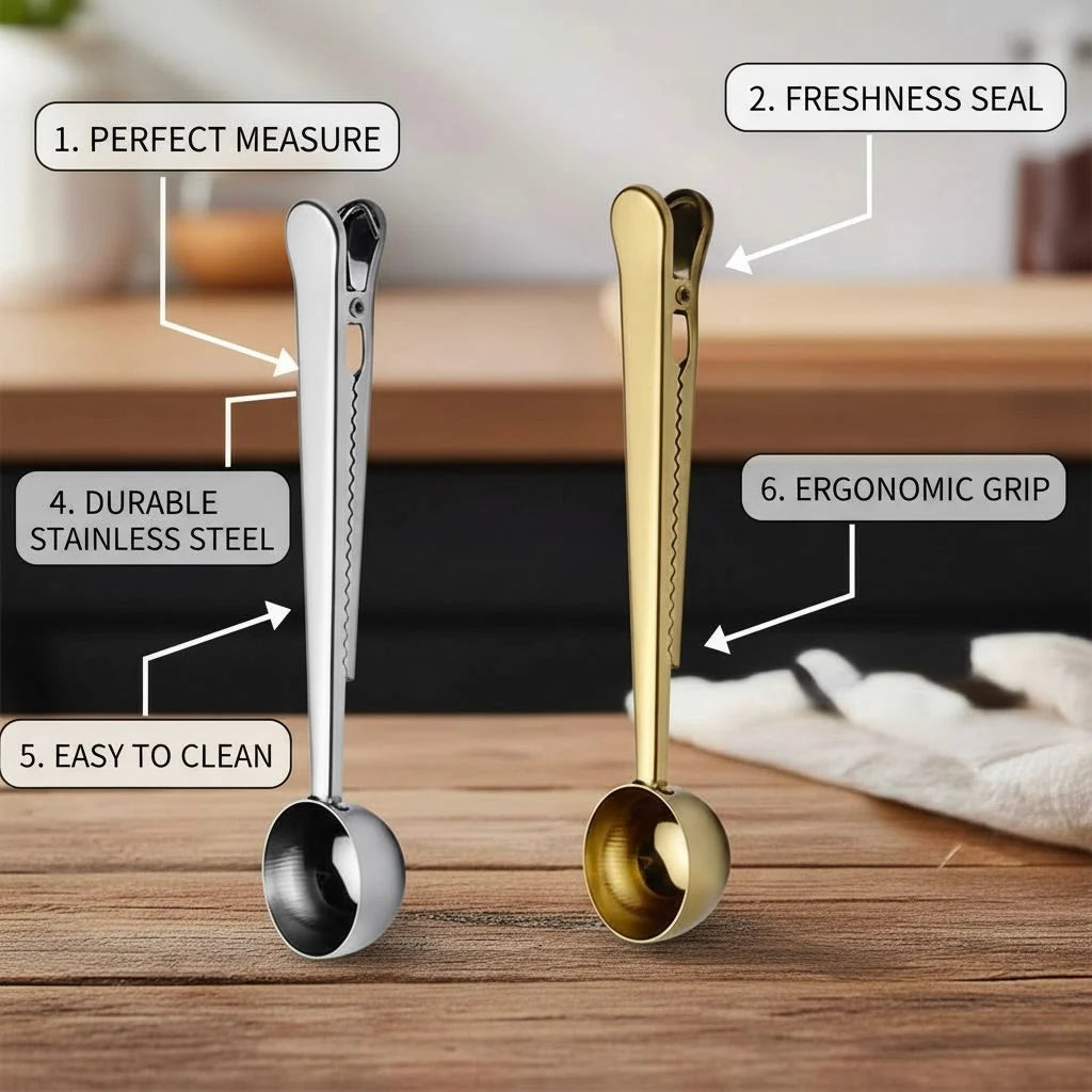 Tea Scoop Stainless Steel 1 Teaspoon Bag Clip