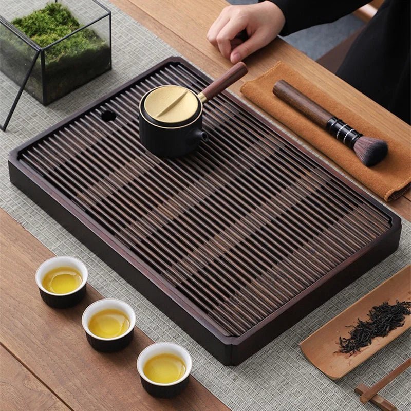 Tea Serving Tray Bamboo Water Drain Reservoir