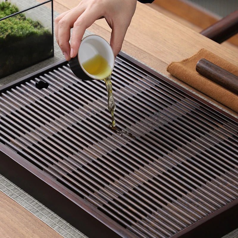 Tea Serving Tray Bamboo Water Drain Reservoir