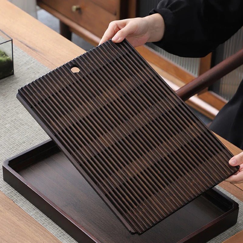 Tea Serving Tray Bamboo Water Drain Reservoir