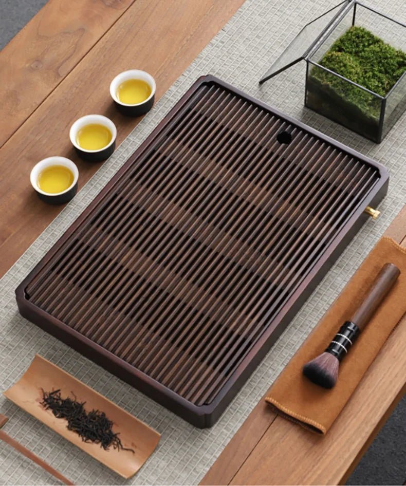 Tea Serving Tray Bamboo Water Drain Reservoir