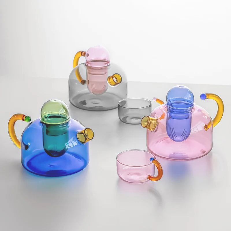 Tea Set Borosilicate Glass Colorful Dishwasher Safe