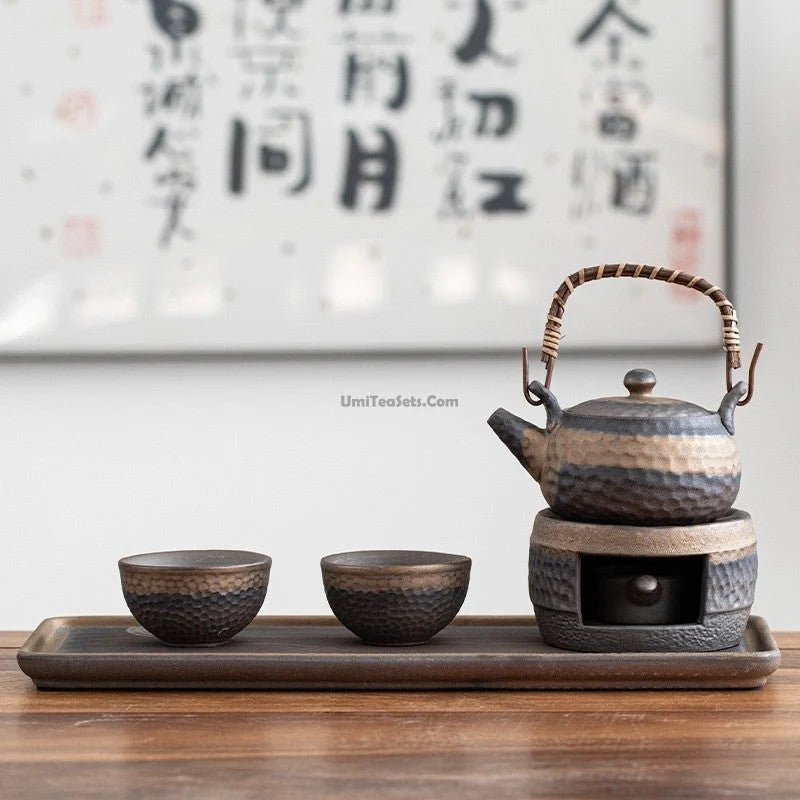 Tea Set Ceramic Rough Glaze Warmer & Tray