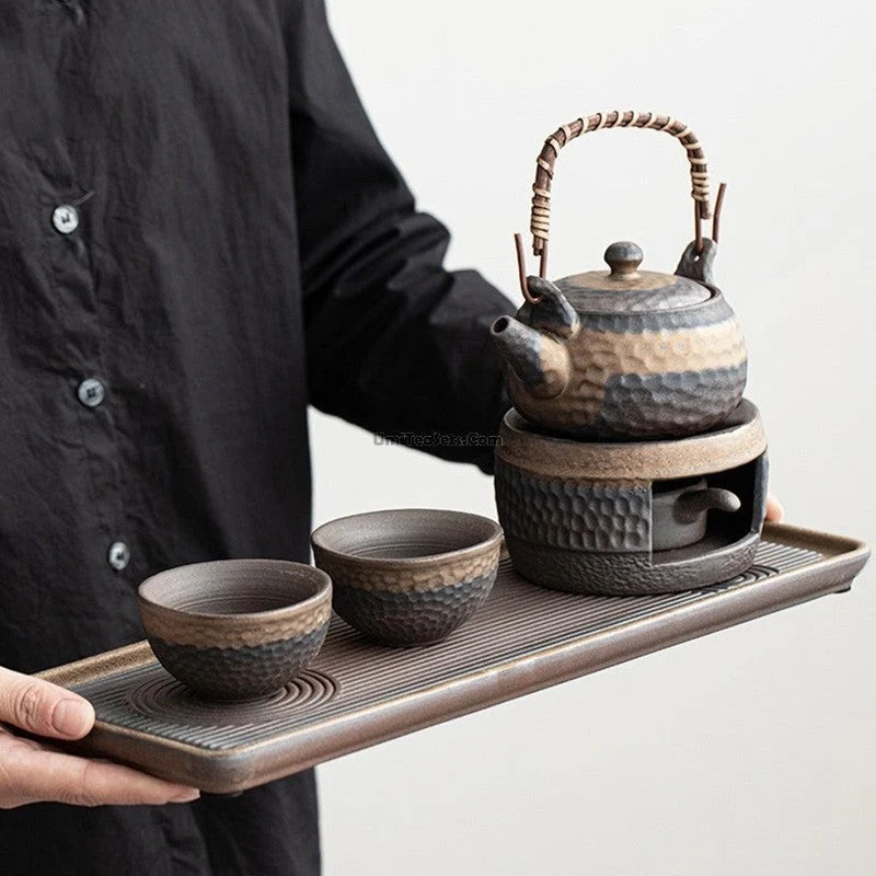 Tea Set Ceramic Rough Glaze Warmer & Tray