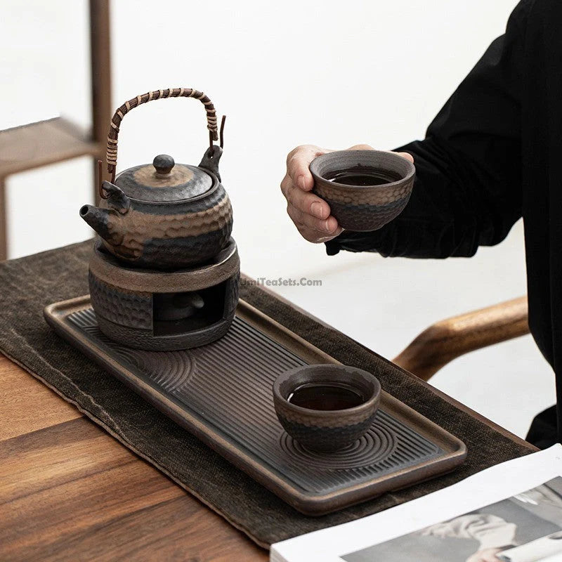 Tea Set Ceramic Rough Glaze Warmer & Tray